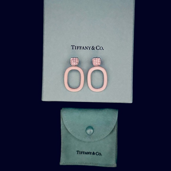 Tiffany & Co. White Enamel Coral and Pavé Diamond Earrings - Picture 1 of 5